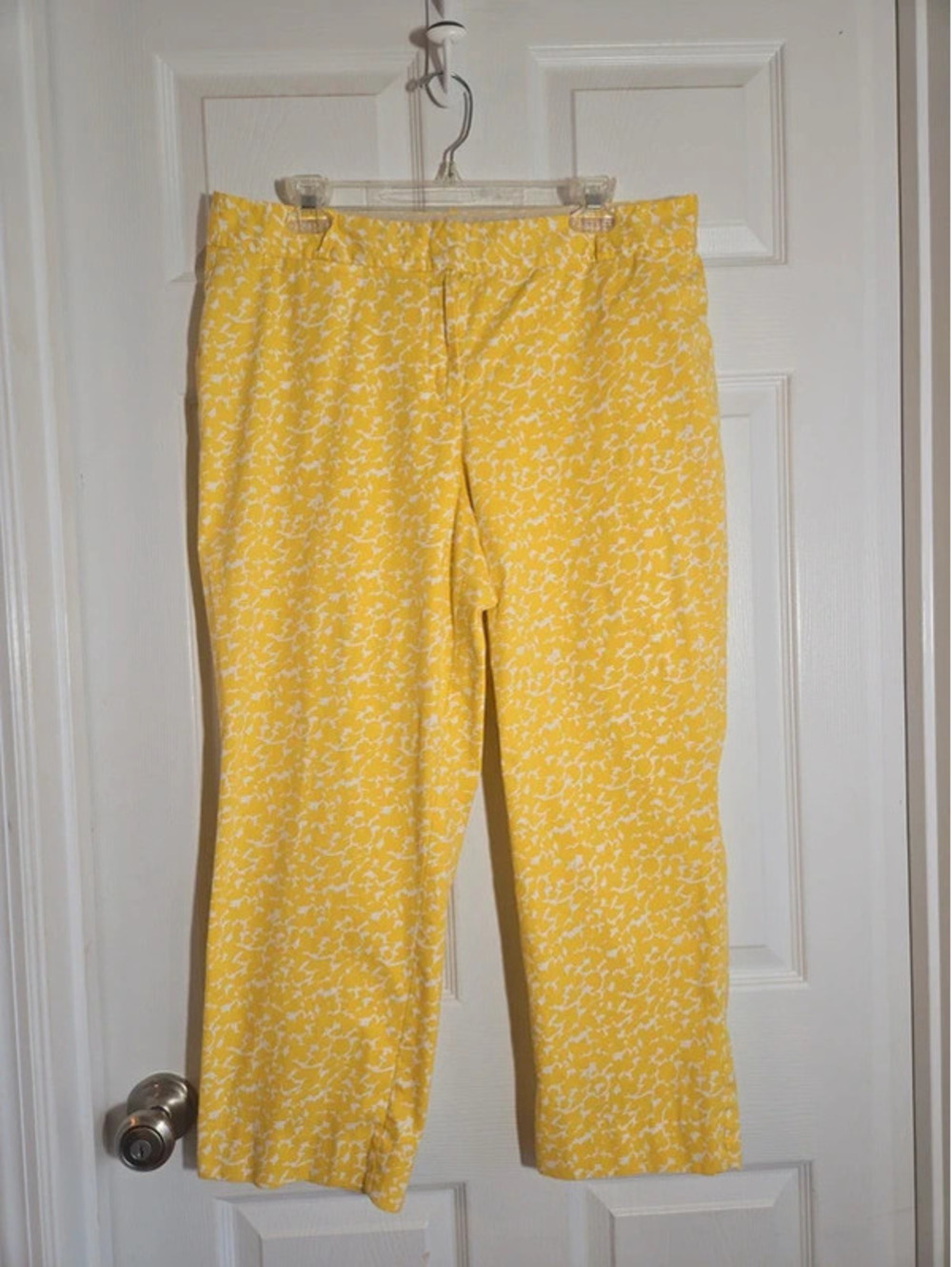 Talbots yellow white print pants size 14